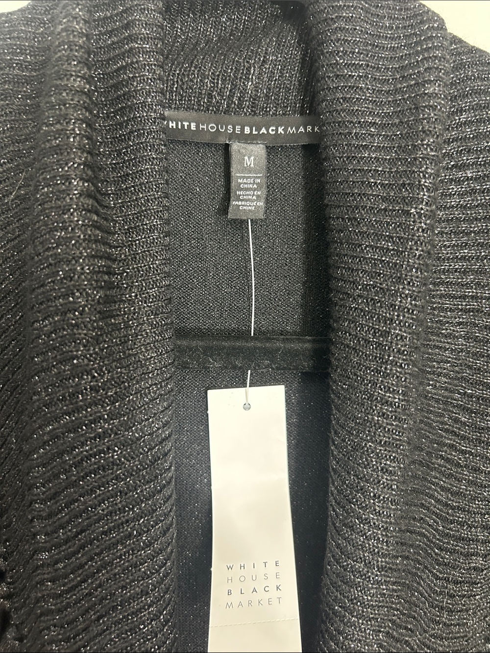 White House Black Market Novelty Fringe Open Cardigan Black Shimmer NWT, medium - Picture 3 of 5